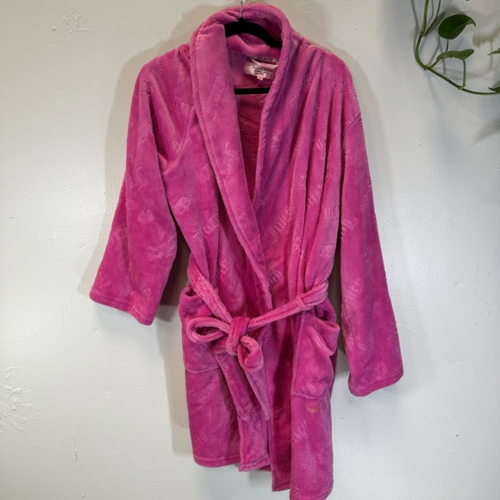 juicy couture plus size 1X XL hot Pink Plush Fleece Robe Belt soft cozy bath